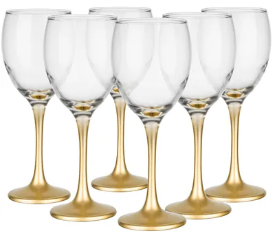 Weinglas-Set 6er 300 ml Rotweingläser Goldstiel spülmaschinenfest