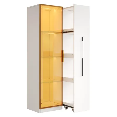 Immagine prodotto di okwish Vetrina multifunzionale 70×40×160 Highboard con ante in vetro, mobile da salotto con cassetti laterali e illuminazione a LED integrata, credenza con cassetti laterali estraibili, nera