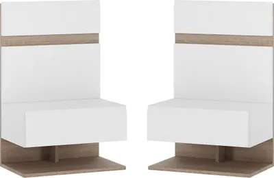 Produktbild von Nachttische hängend, 2er Set, weiß Hochglanz mit Trüffel Eiche Nb. LEGNICA-129, B/H/T je ca. 50/78/36 cm