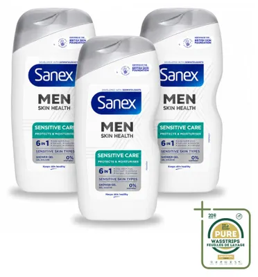 Obrázek produktu pro 3 kusy sprchového gelu Sanex Men Sensitive, 400 ml, balení
