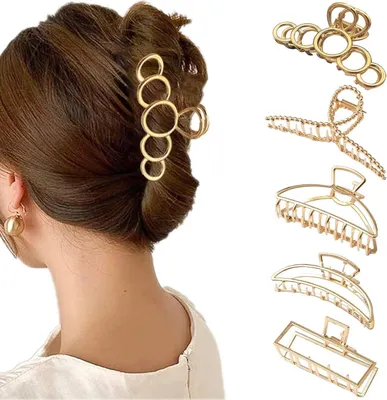 Image de lot de 5 pinces à cheveux dorées pour femmes - Cheveux épais, antidérapants & durables