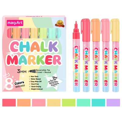 Produktbild von 8 Farben Kreidestifte Abwaschbar für Kinder, 3 mm, feine Spitze, Kreidemarker für Tafel Glas