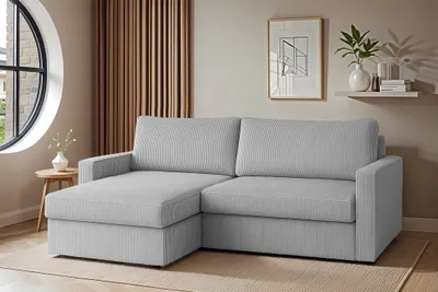 Produktbild von Ecksofa Sofa mit Schlaffunktion BENDIK Stoff Poso Hellgrau Ottomane Links