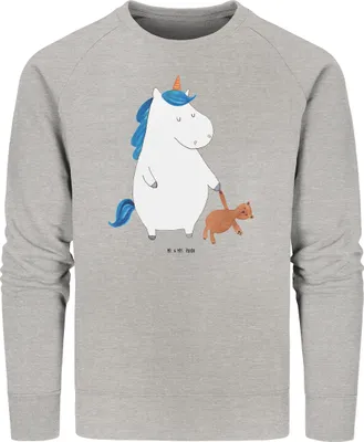 Produktbild von Mr. & Mrs. Panda Baumwoll Sweatshirt Einhorn Teddy Größe XS - Heather Grey - Geschenk, Bett, Pullover, Sweater, schlafen, Bio-Pulli, Pulli, Unicorn, Freundin, Gute Nacht