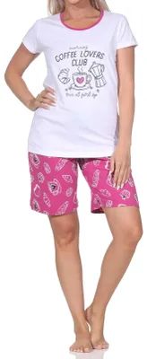 Produktbild von Normann Damen Shorty Pyjama kurzarm Shorty – „Coffee Lovers Club“ - auch in Übergrößen ; beere , 36