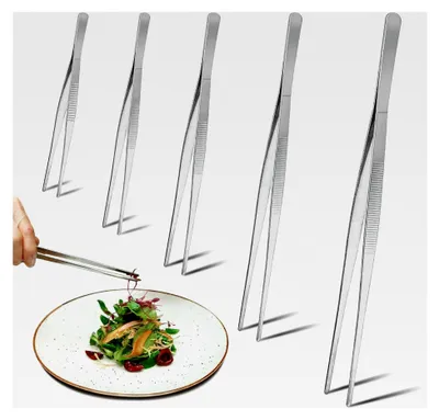 Produktbild von 5 Stück Küchenpinzetten aus Edelstahl, 12,5 cm, 16 cm, 20 cm, 25 cm, 30 cm, Kochpinzetten für Grillen und Kochen