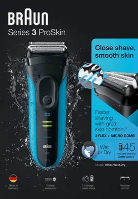 Productafbeelding van Braun Elektrische Scheerapparaat Series 3 ProSkin 3045s, geschikt voor nat en droog gebruik, blauw