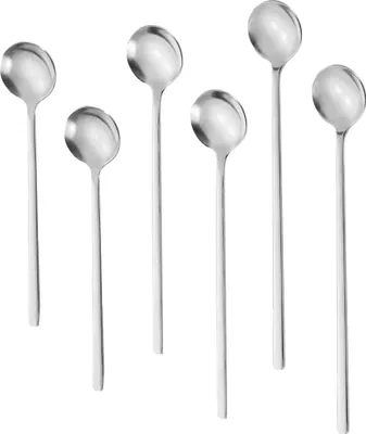 Produktbild von Set mit 6 Eistee-Löffeln mit langem Griff, Cocktail-Rührlöffeln und Kaffeelöffeln aus Edelstahl
