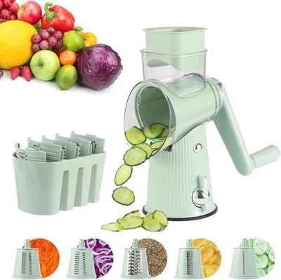 Image de Râpe à tambour manuelle 5 en 1 en bois, pour les légumes, le fromage et les noix - Efficace et rapide