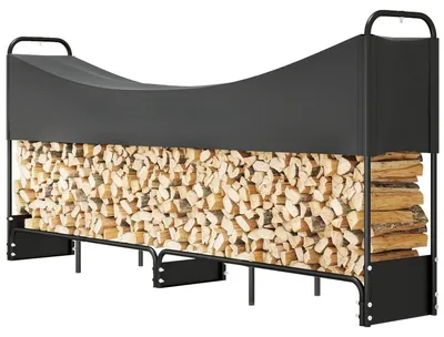 Obrázek produktu pro Regál na dřevo pro venkovní použití – stojan na palivo do krbu – voděodolný kryt z Oxfordu (600D) – kovová konstrukce – nosnost 300 kg – výška 17 cm – černá barva