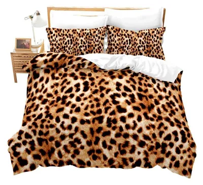 Zdjęcie produktu dla Komplet pościeli 2-częściowy, 155x220 cm, z mikrofibry, wzór leopard, z zamkiem błyskawicznym i poszewką na poduszkę 80x80 cm