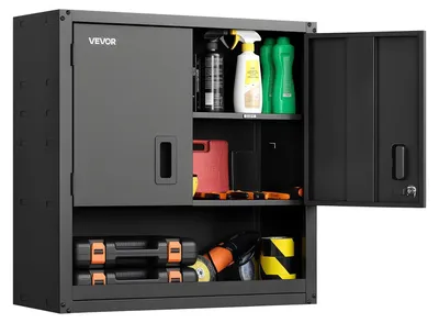 Obrázok produktu pre VEVOR dielenská nástenná skriňa, 762 x 305 x 762 mm, oceľová skriňa na náradie s uzamykateľnými dverami a nastaviteľnou policou, nástenná skriňa do garáže, pivnice, kuchyne, skladu, čierna