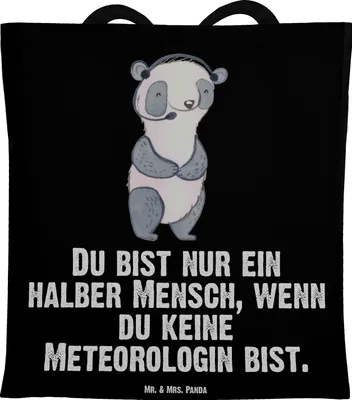 Produktbild von Mr. & Mrs. Panda Tote Bag Meteorologin Herz - Schwarz - Geschenk, Tasche, Schultasche, Stoffbeutel, einkaufsshopper, Jutebeutel