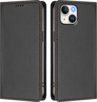 Produktbild von Handyhülle für iPhone 15, Kunstleder Klapphülle Stoßfeste Magnetische Hülle mit Ständer Schwarz