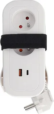 Image de Solight 2z + USB A+C 20W PD, câble d'extension de voyage 1,5m, blanc