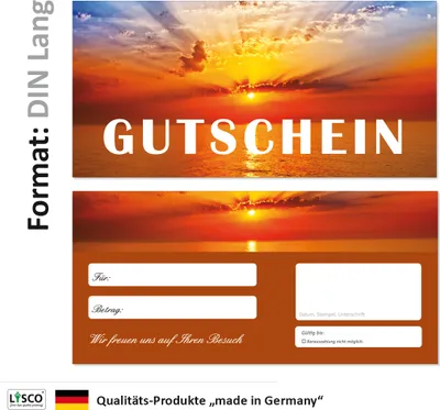 Produktbild von 20 Stück Geschenkgutscheine (Sonnenuntergang-709) Gutscheine Gutscheinkarten für Bereiche wie Reisen, Urlaub und Wellness