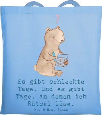 Produktbild von Mr. & Mrs. Panda Tote Bag Bär Rätsel lösen - Sky Blue - Geschenk, Tasche, Stoffbeutel, Kreuzworträtsel, Gedächtnissport, Knobeln, canvas, Laptoptasche, Einkaufstasche