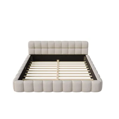 Produktbild von ProximaX Polsterbett 160x200 cm – Doppelbett mit Lattenrost, gepolstertem Kopfteil & Seiten, Leinen, Beige