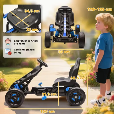 Produktbild von AIYAPLAY Gokart Tretauto mit Handbremse, Automatisches Kupplungssystem