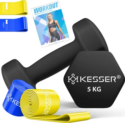 Produktbild von KESSER® Hanteln 2er Set | 2x 5kg Kurzhanteln | 10kg Hantelset für Zuhause Krafttraining, Workout, Fitnesstraining mit Übungsheft & 2x Fitnessbänder