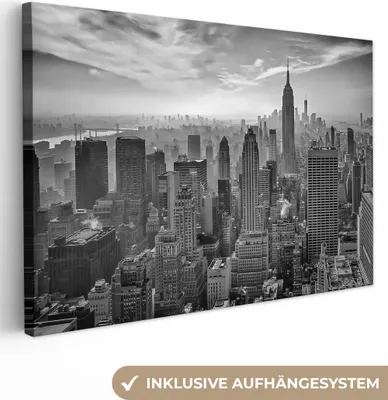 Produktbild von MuchoWow® - Leinwandbilder - Architektur - Schwarz und weiß - Stadt - Skyline - New York, Wandbild, Wanddeko Bilder Wohnzimmer, 30x20cm