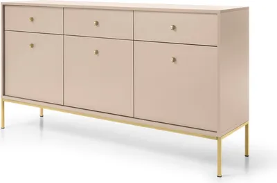 Produktbild von RAVIO Kommode Bari KSZ154 breite 154cm Sideboard mit Metallfüße drei Schubladen und Türen (Beige + Goldene Beine)