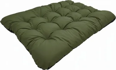 A green dog bed cushion on a white background.