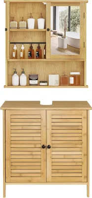 Produktbild von EUGAD Waschbeckenunterschrank mit Spiegelschrank für Bad, Bambus