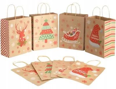 Produktbild von Allbag Weihnachtliche Geschenktüte Kraft 27x21x11 cm 4 Stück