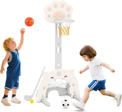 Produktbild von GOPLUS 3-in-1 Basketballkorb für Kinder, höhenverstellbarer Basketballkörbe mit Basketball, Fußball & Golfspiel, Spielset für Indoor & Outdoor