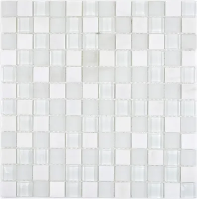 Produktbild von Glasmosaik Steinmosaik mix super weiss Mosaikfliese Wand Fliesenspiegel Küche Bad MOS72-0001