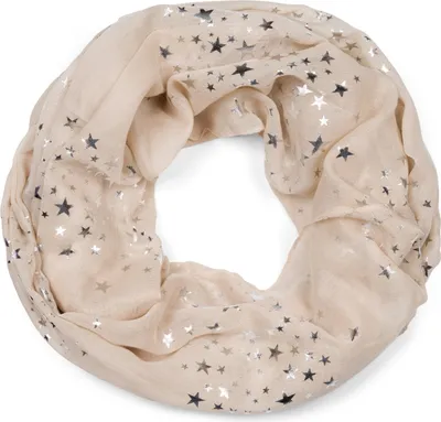 Produktbild von styleBREAKER Damen Loop Schal mit Metallic Sterne Print | Glitzer Schlauchschal ca. 89 x 75 cm | Leichter Rundschal für Frühjahr & Herbst