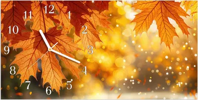 Produktbild von Wanduhr aus Glas mit Motiv Herbstblätter- 60 x 30 cm - inkl. Aufhängesystem