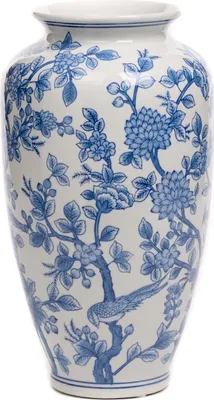 Produktbild von Goodwill Vase Paradiesvogel Porzellan Weiß-Blau D 22 cm H 37 cm