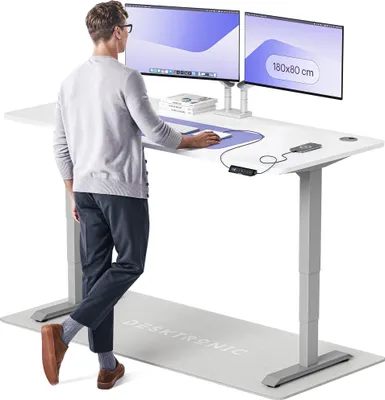 Produktbild von Desktronic HomePro Elektrisch höhenverstellbarer Schreibtisch 180x80cm Grau/Weiß mit Memory-Funktion, Anti-Kollisions Technologie, USB-A und USB-C-Ladeanschlüssen