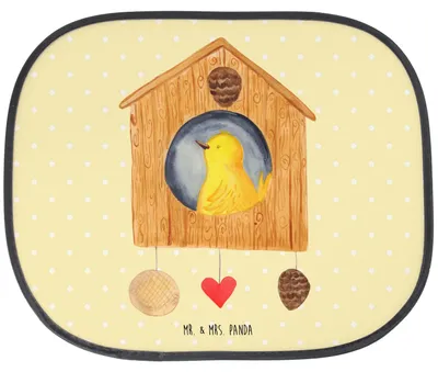 Produktbild von Mr. & Mrs. Panda Sonnenschutz Auto Vogelhaus Home - Gelb Pastell - Geschenk, saugnapf, Fenster, Vogel, Autoscheiben, Einzugsgeschenk, Lustige Sprüche, Sonnenblende, Haus