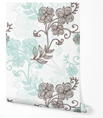 Produktbild von Selbstklebende Tapete Möbelfolie Blumen Muster Tapete Floral Weiß Türkis Braun Modern Vintage Stil Wohnzimmer Schlafzimmer Flur 5m x 0,5m