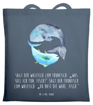 Produktbild von Mr. & Mrs. Panda Schultasche Walfisch Thunfisch - Indigo Blue - Geschenk, Tunfisch, Spruch Lustig, canvas tasche, Witz, Des Tages, Wahl, Shopping, Tote Bag, Wal, totebag