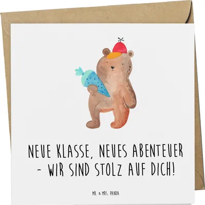 Produktbild von Mr. & Mrs. Panda Grußkarte Erster Schultag Abenteuer - Weiß - Geschenk, anlasskarte, faltkarte, Trost, doppelkarte, Vertrauem, Inspiration, neue Klasse, Zuversicht