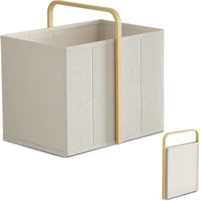 Image de Panier à linge pliable, 65 litres, tissu en bambou, couleur beige, dimensions 44x33x44 cm