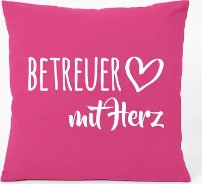 Produktbild von Huuraa Kissen Betreuer mit Herz 40x40cm mit Füllung Fuchsia Baumwolle Dekokissen Geschenkidee