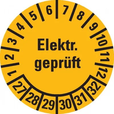 Produktbild von Dreifke® Prüfplakette Elektr.  27-32,gelb,Dokufolie,selbstklebend,Ø 20...