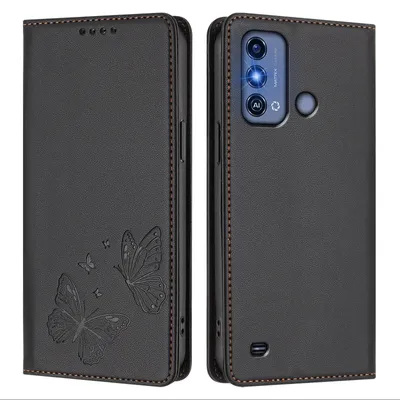 Produktbild von Lederhülle für ZTE Blade A53 Pro, Schmetterling Prägung Leder Brieftasche Schutzhülle mit Ständer Schwarz