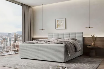 Produktbild von 99rooms Bergamo Boxspringbett Cordstoff AMBIENCE Hellgrau 160x200 cm ohne Topper