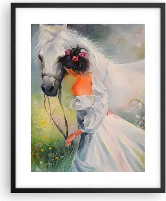 Produktbild von Gerahmtes Poster - Schwarzer Rahmen - Frau Wiese Pferd - 40x50 cm - Wand Bild - Wanddeko - Wandbilder - Kunstposter - Wandposter - Bilderrahmen - Bilder - Kunstdruck - Wandbild - P2BPA40x50-3470