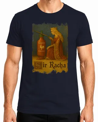 Obrázek produktu pro Sir Racha Sriracha Knight Knighthood Queen Medieval Chilli Pánské tričko, Navy, L