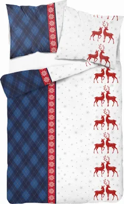 Obrázok produktu pre Súprava flanelovej posteľnej bielizne 140x200 CHRISTMAS RENTIER Chequered Blue