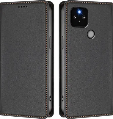 Image de Étui en cuir pour Google Pixel 5, étui à rabat magnétique en cuirPolyuréthaneavec support, noir