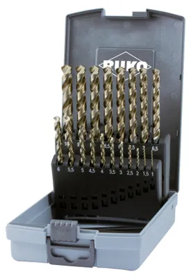 Produktbild von Ruko Spiralbohrersatz DIN338 Typ UNI Durchmesser 1-10mm 0,5mm steigend HSS-Co 19tlg. Kunststoff - 228214RO