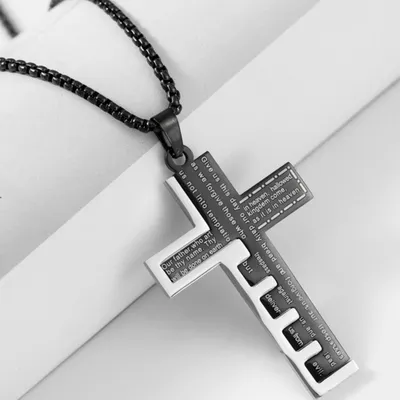 Obrázok produktu pre Náhrdelník Spirit Cross - Čierny Kríž s Modlitbou Otčenáš KP38384